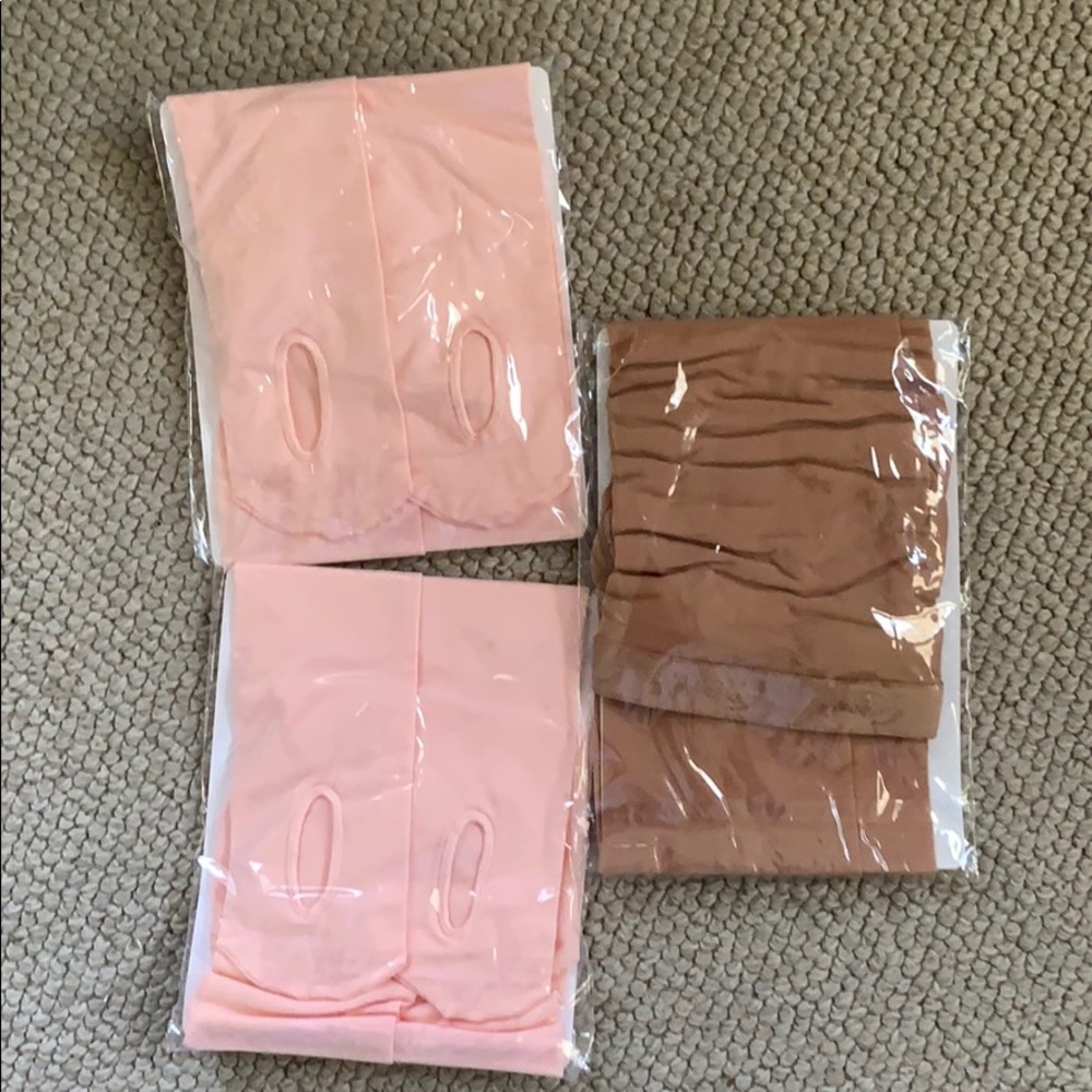 2 pink and 1 tan tights